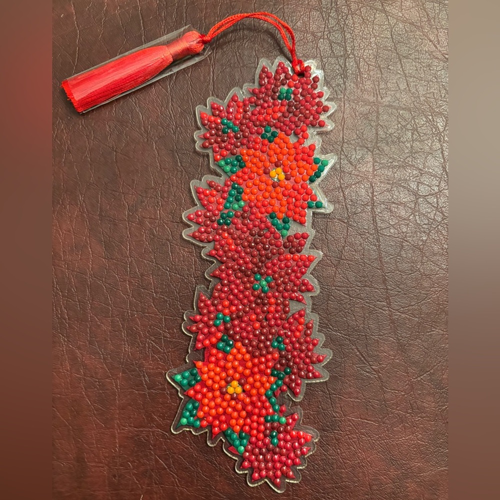Festive Red Poinsettia Holiday Bookmark